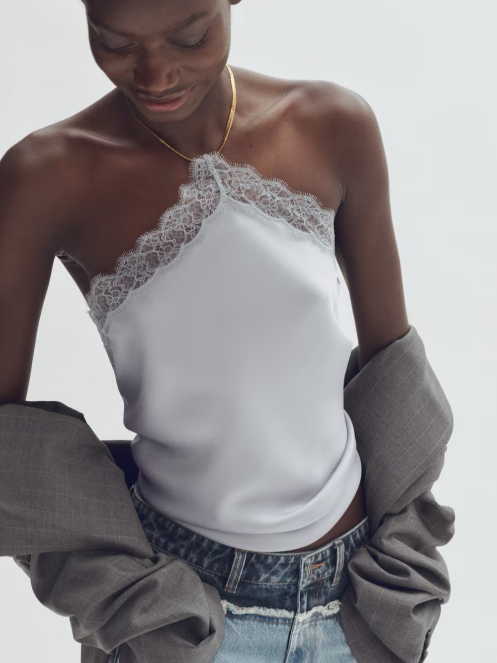 H&M X Stella McCartney Satin Lace Top With Gold Chain Halter - NWT - Picture 2 of 6